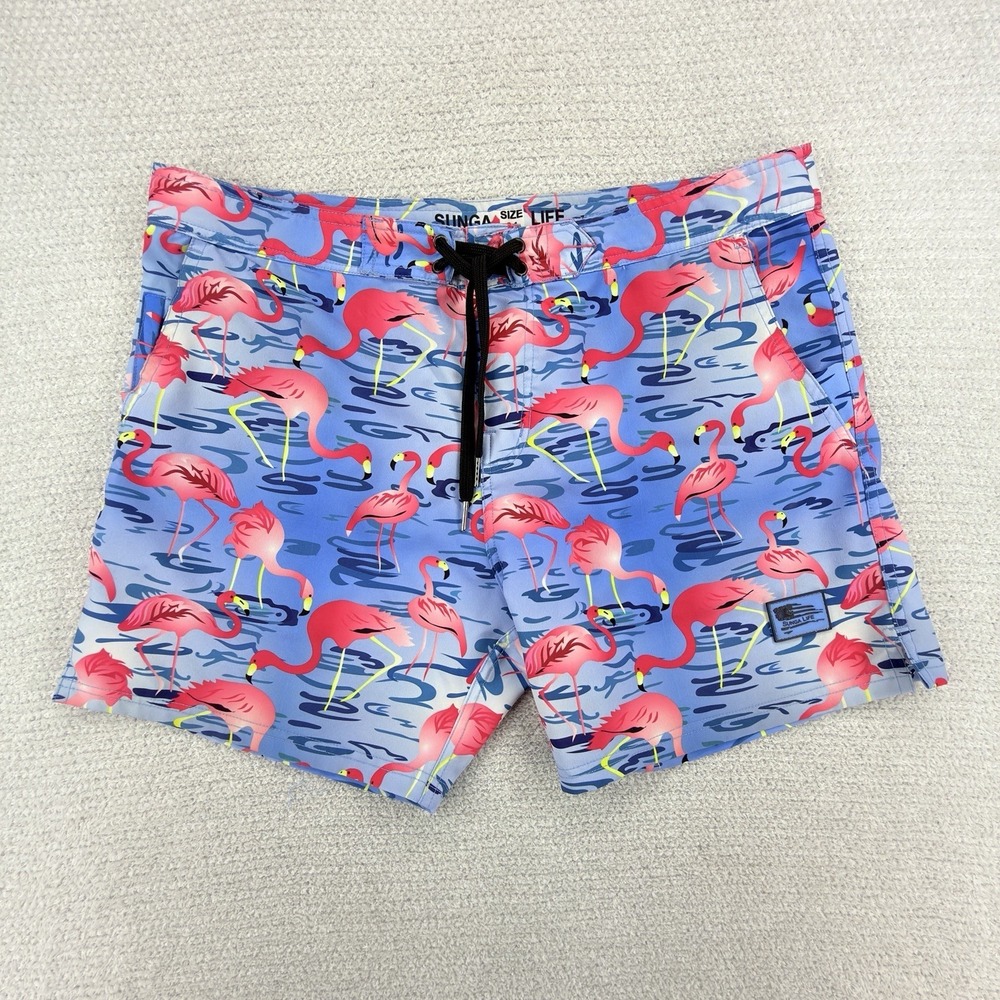 Sunga Life Flamingo Board‎ Shorts Mens 34 Blue Pink 4 Way Stretch Swim Trunks